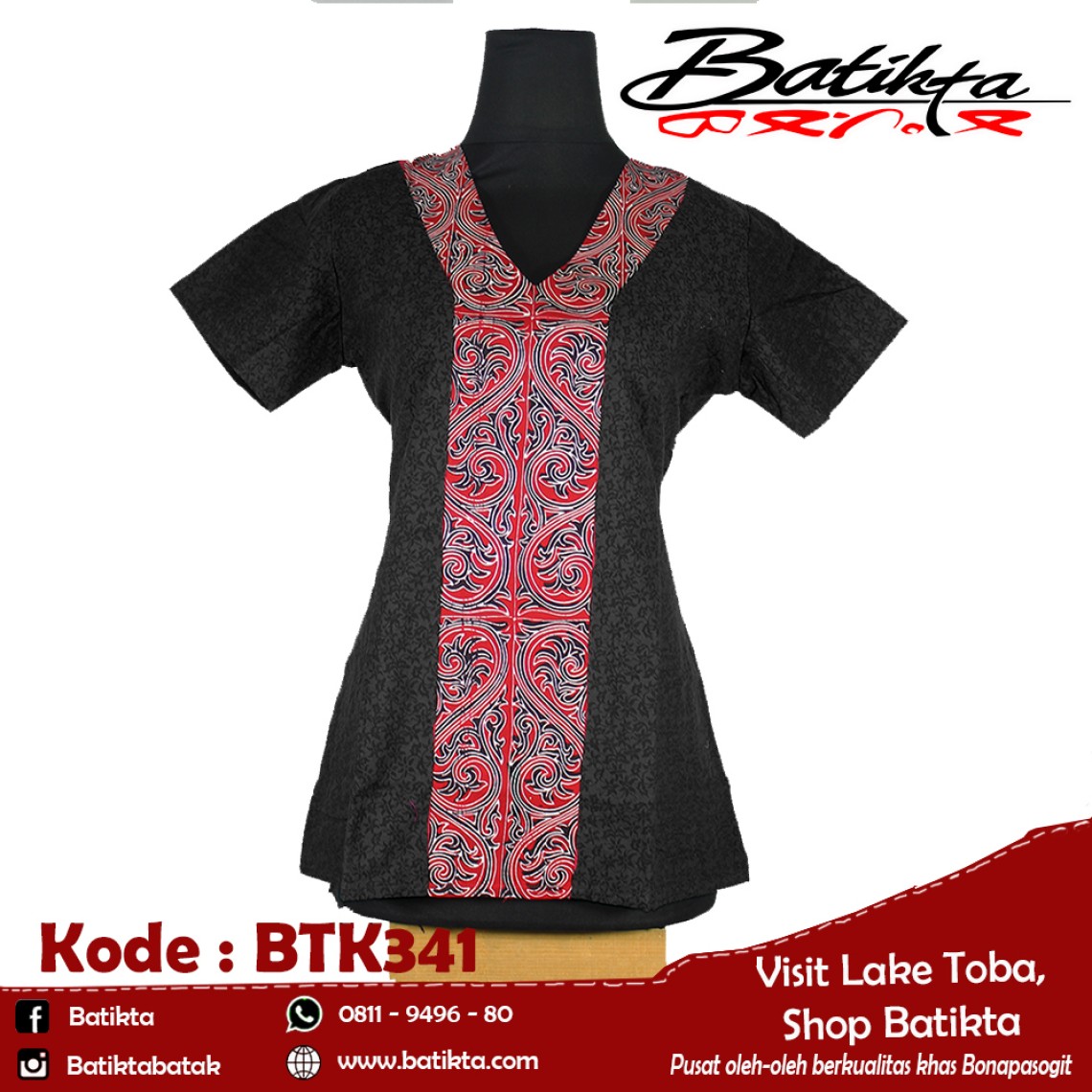 BTK341 Blus Batik Motif Gorga Warna Hitam Merah Putih  profile picture
