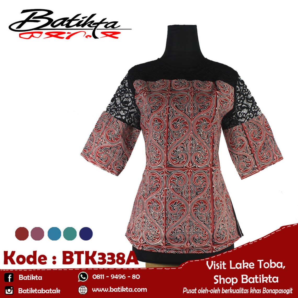 BTK338A Blus Batik Motif Gorga Warna Merah Putih Hitam profile picture