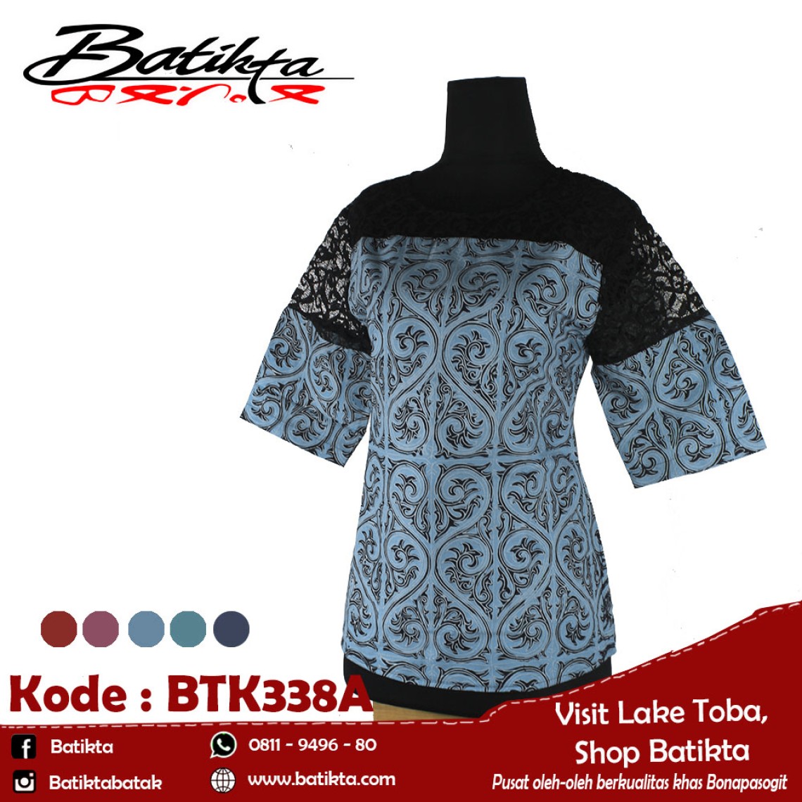BTK338A Blus Batik Motif Gorga Warna Biru Muda Putih Hitam profile picture