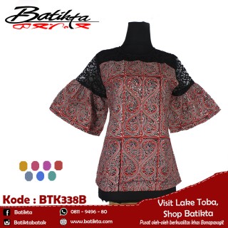 BTK338B Blus Batik Motif Gorga Warna Merah Putih Hitam