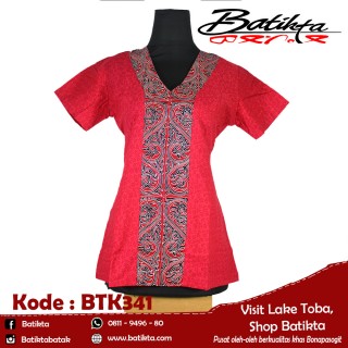 BTK341 Blus Batik Motif Gorga Warna Merah Putih Hitam
